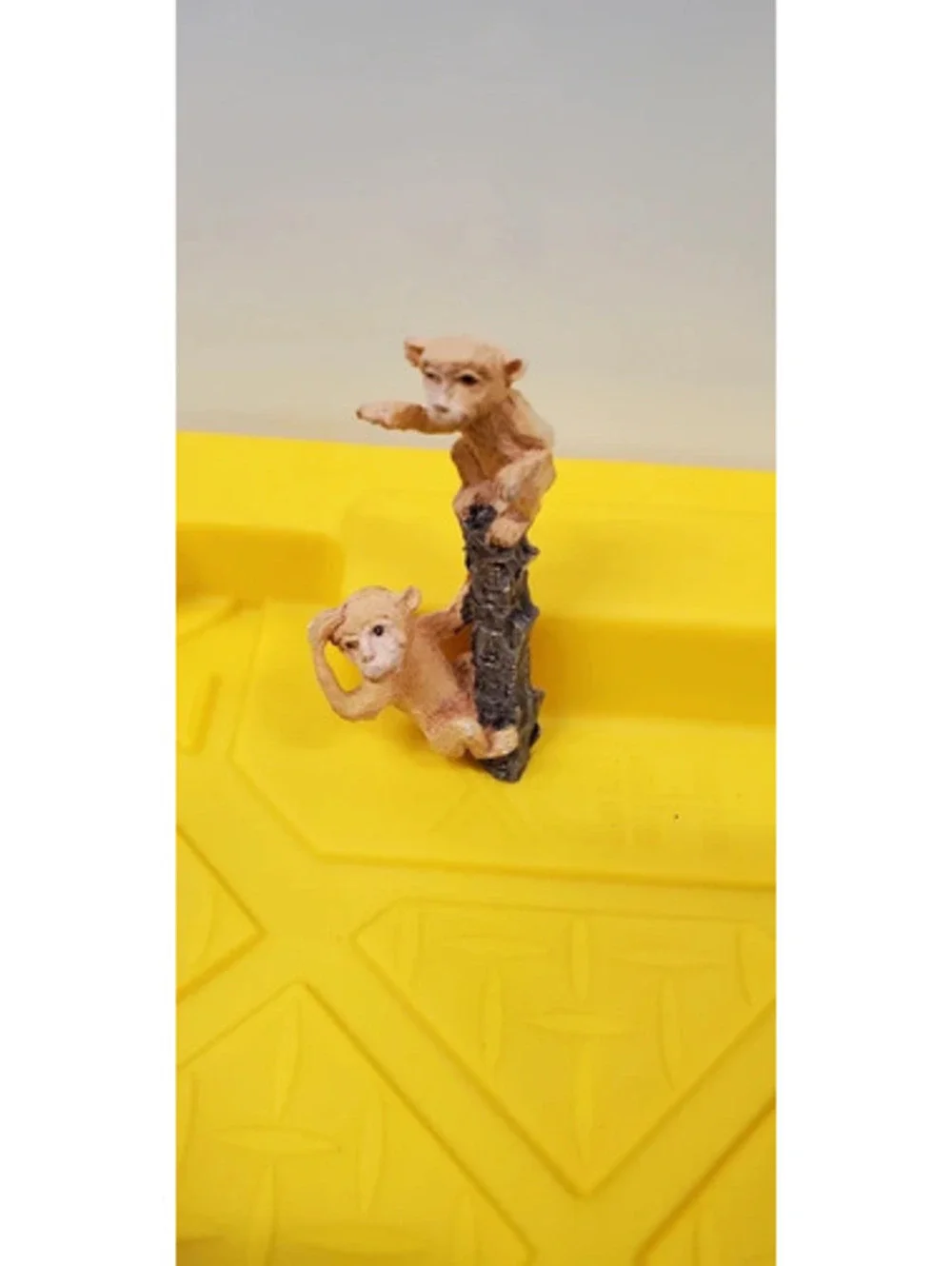 Vintage Figurine Two Monkeys on Tree Branch Log Miniature Collectible Decor
